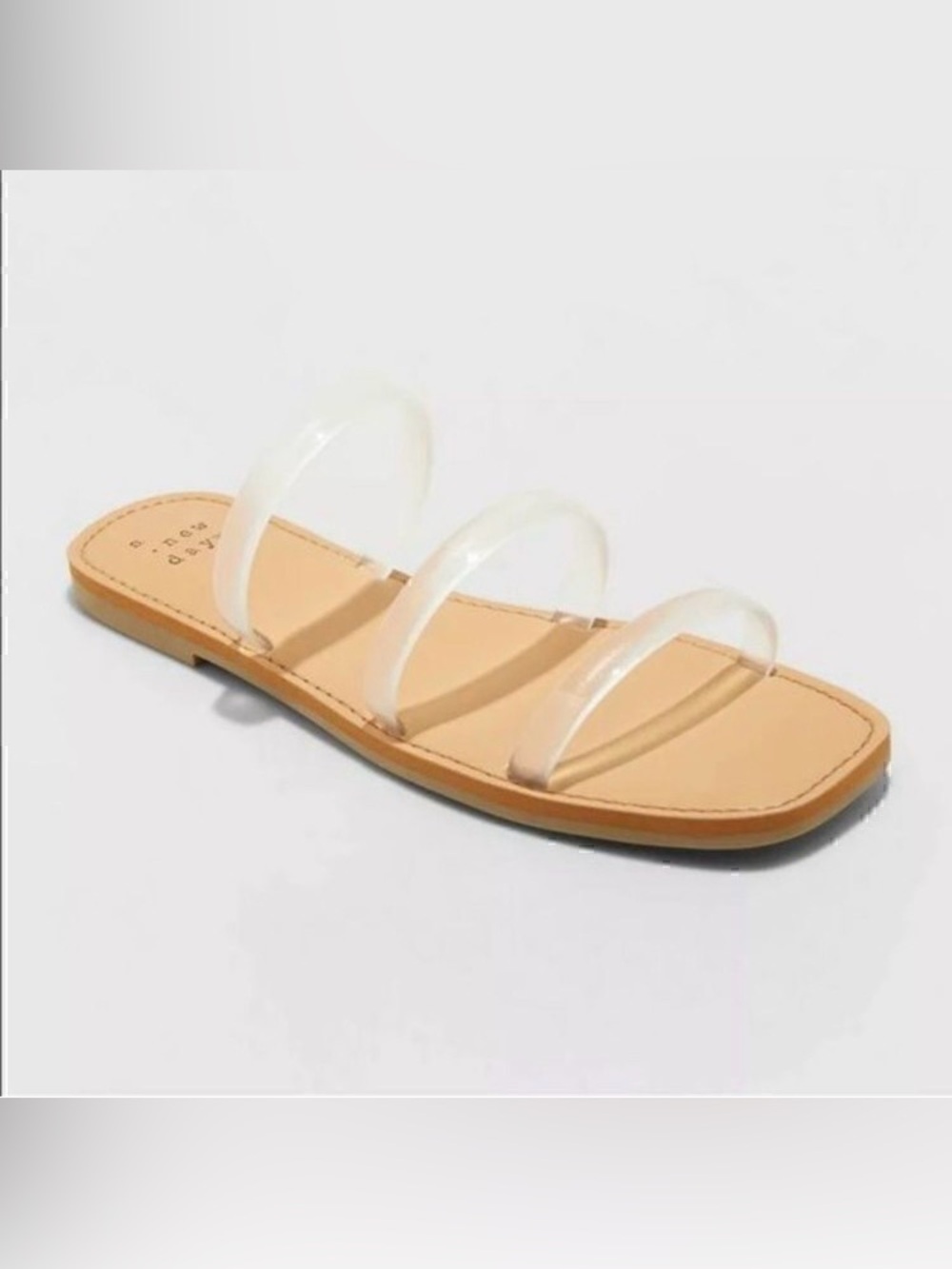 A NEW DAY WREN TRIPLE STRAP FLAT PLASTIC NUDE SANDAL WOMENS SZ 6.5